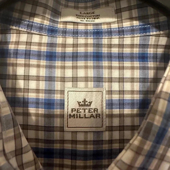 Peter Millar button up long sleeve plaid shirt size large - Picture 4 of 6